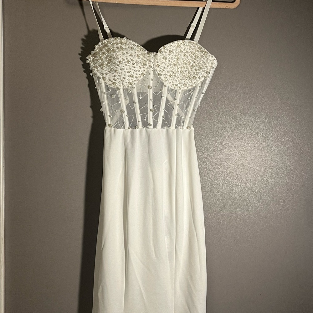 Elegant White Beaded Dress